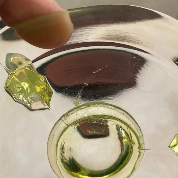 Vintage Fenton Vaseline Glass Green Wave Bowl 3 Toed Pedestal Amazing Glow 1930s - Picture 7 of 15